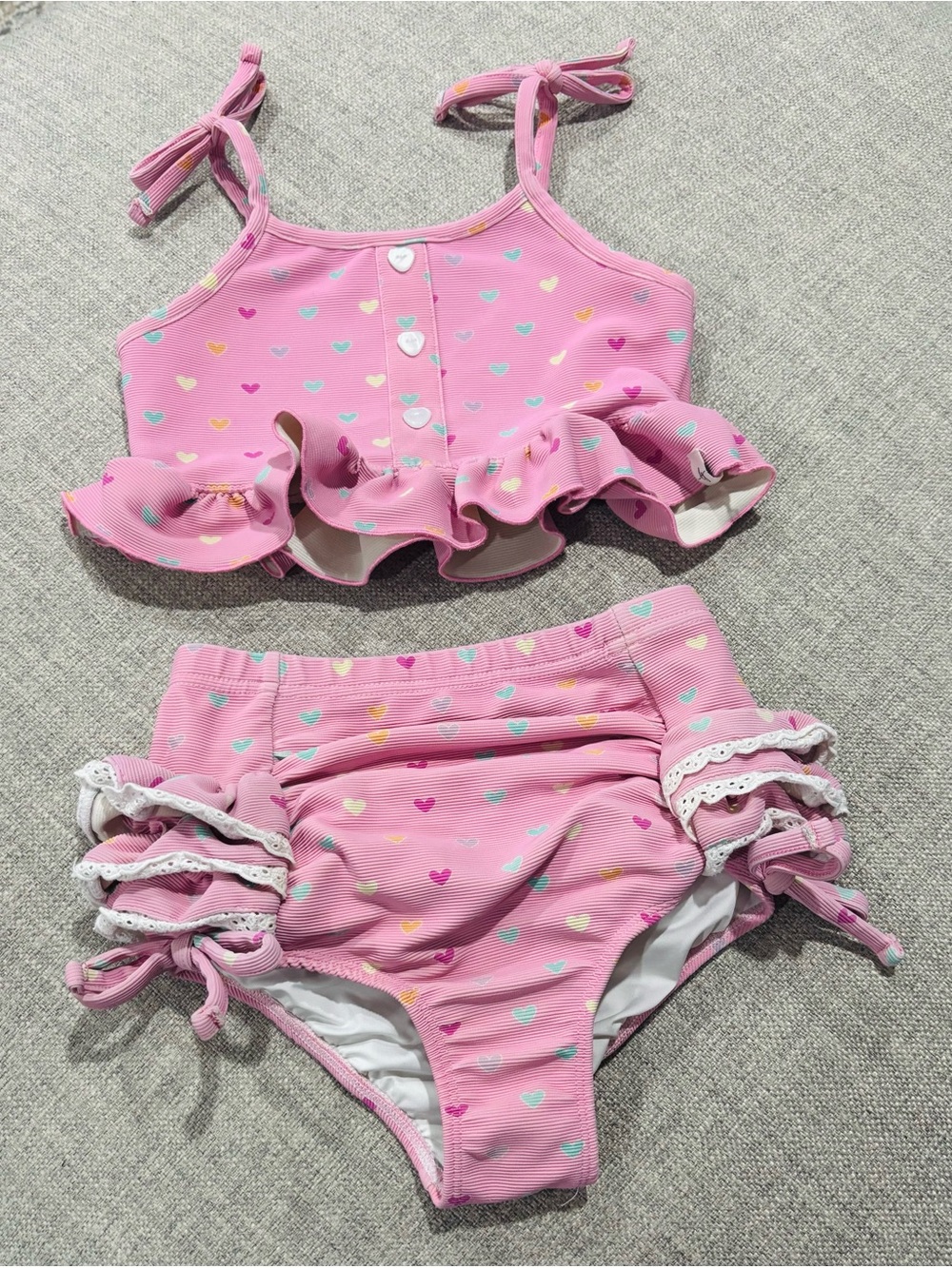 Girls' Pink Heart Ruffle Two-Piece Swim Set